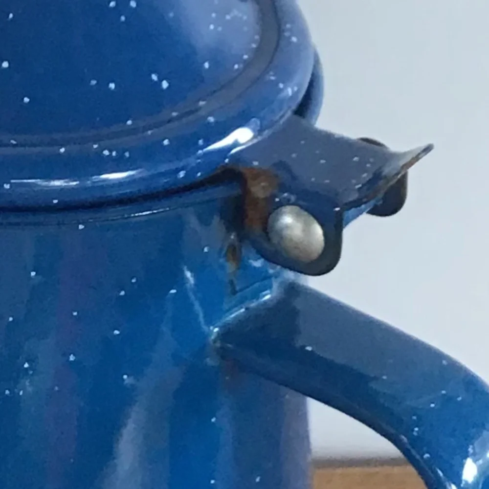 Vintage Blue Speckled Enamel Coffee Pot Kettle Camping Rustic Farmhouse